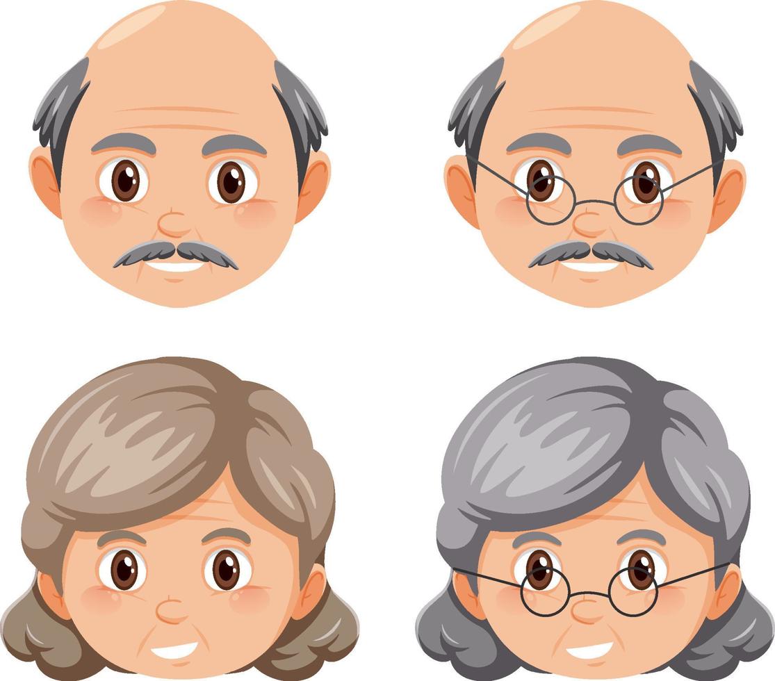 conjunto de muchas caras de ancianos vector