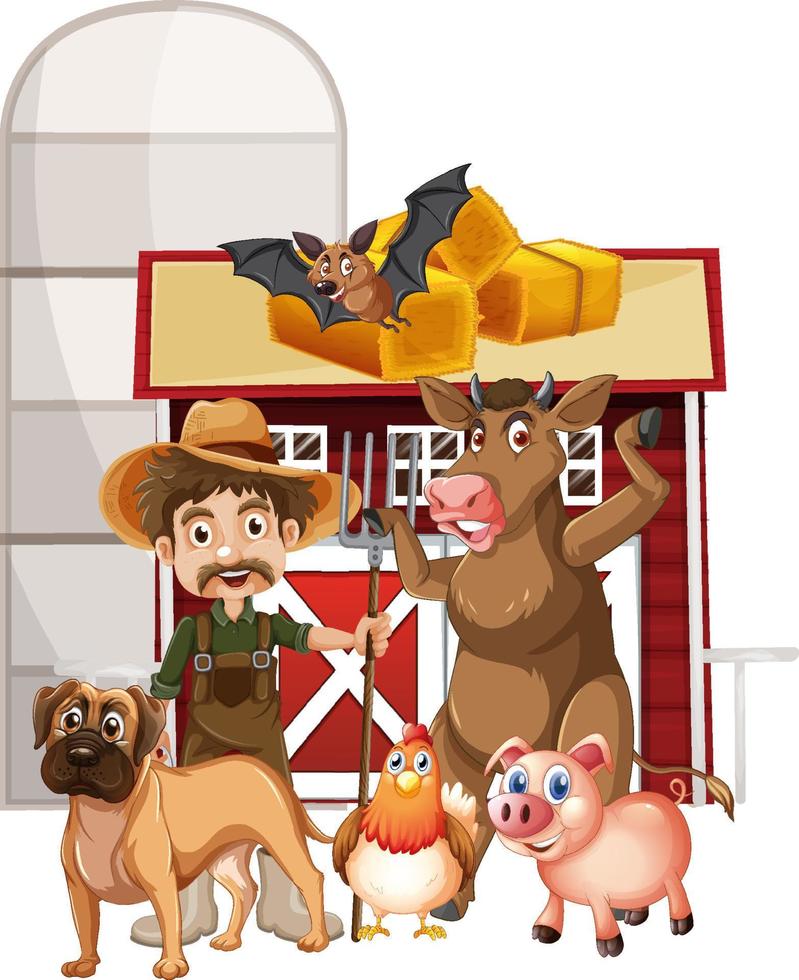 Many farm animals and farmer vector