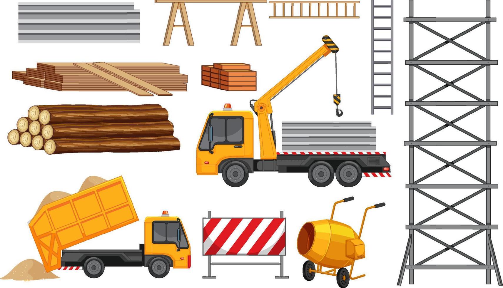 Set of construction site objects vector