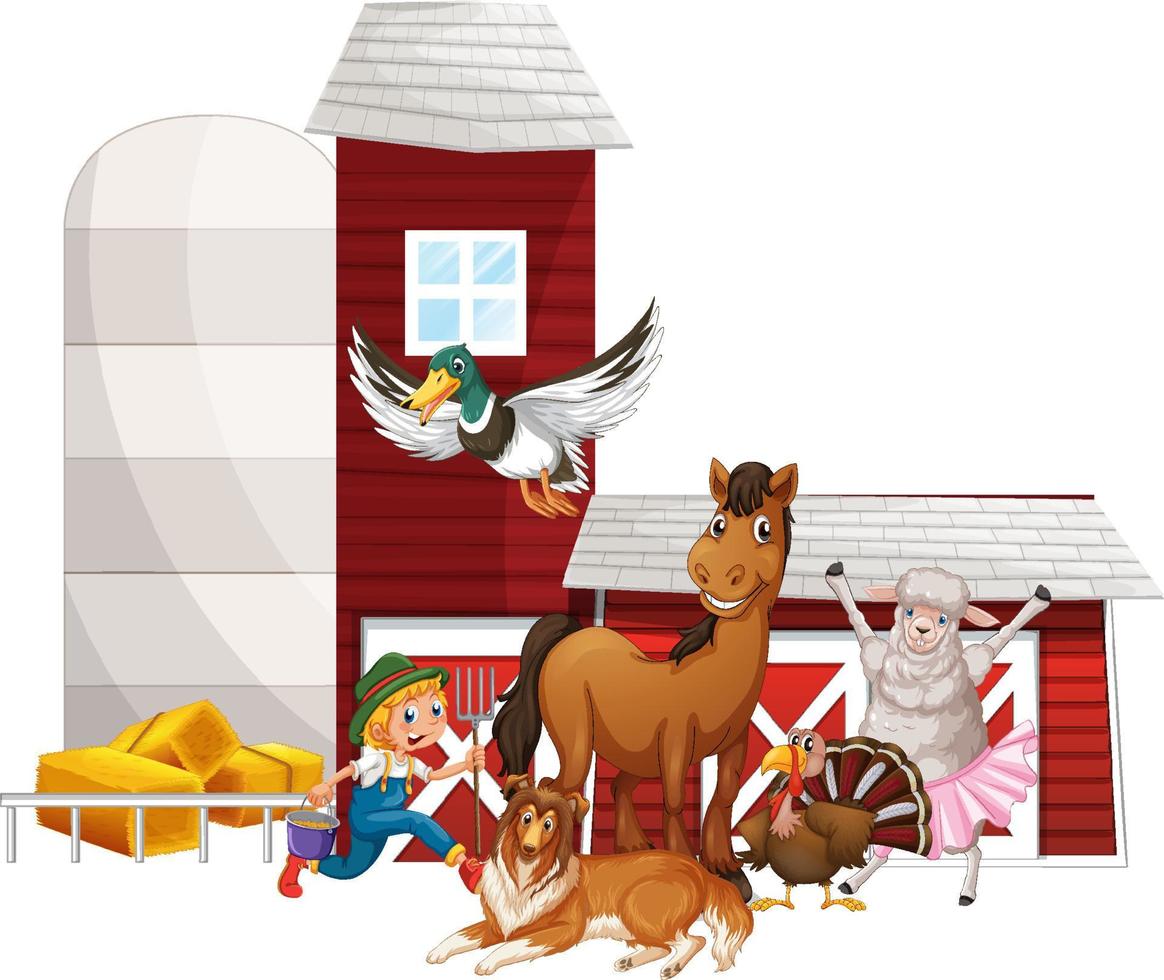 Farming theme with many animals vector