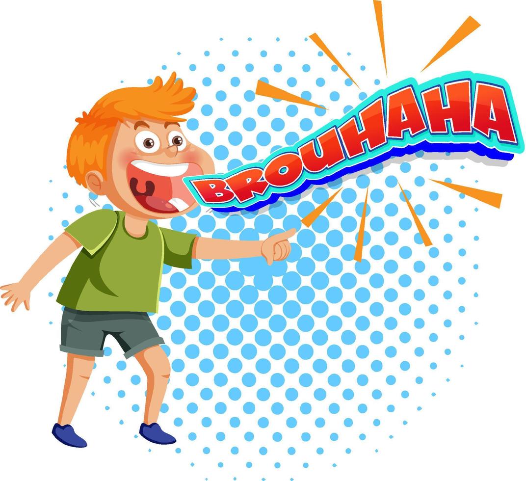 Boy laughing with the text brouhaha expression vector