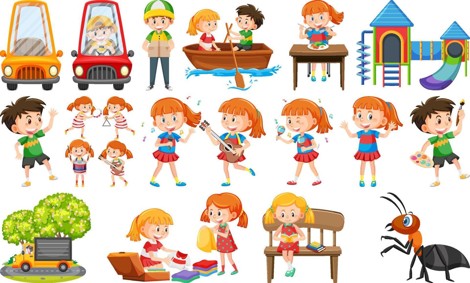 Set of cute kids and objects vector