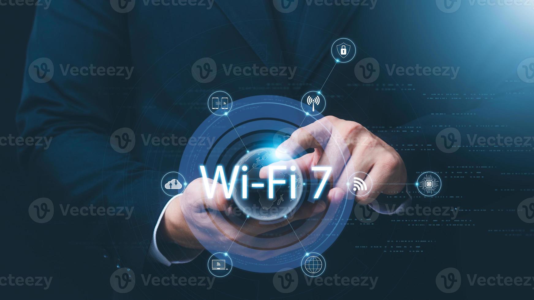 Man using smart phone with wifi technology 7 , connecting to the internet world with new technology. photo