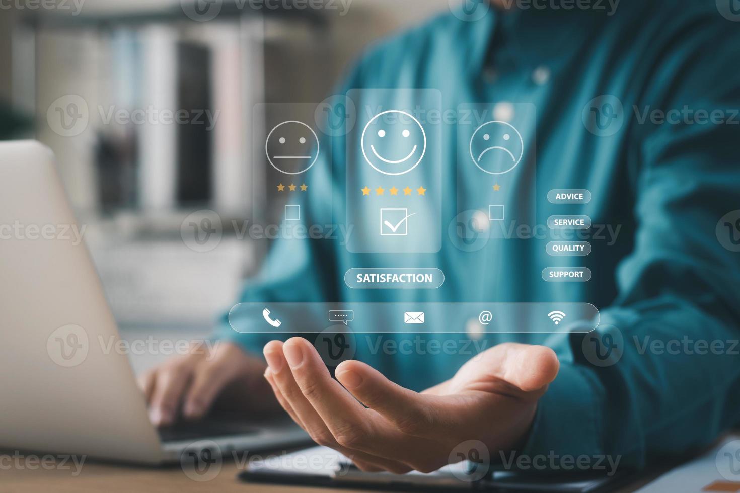 User give rating to service experience on online application, Customer review satisfaction feedback survey concept, Customer can evaluate quality of service leading to reputation ranking of business. photo