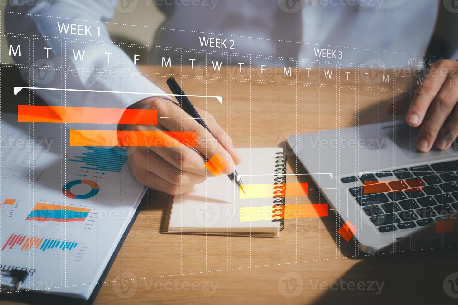concept of time management and human resources Effectively, male businessman using a laptop computer Organizing work in a systematic way. photo