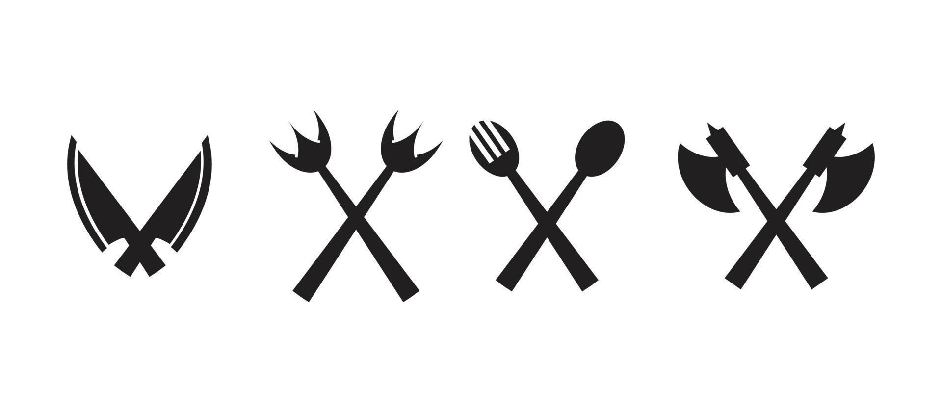 spoon,fork,axe,trident knife cross shilouette black vector