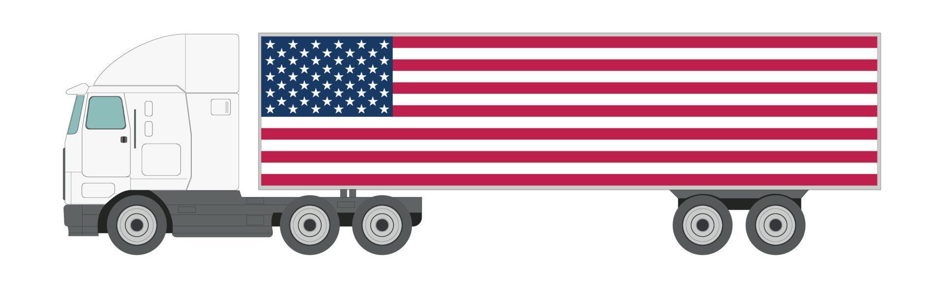 Truck with US flag trailer on white background - Vector