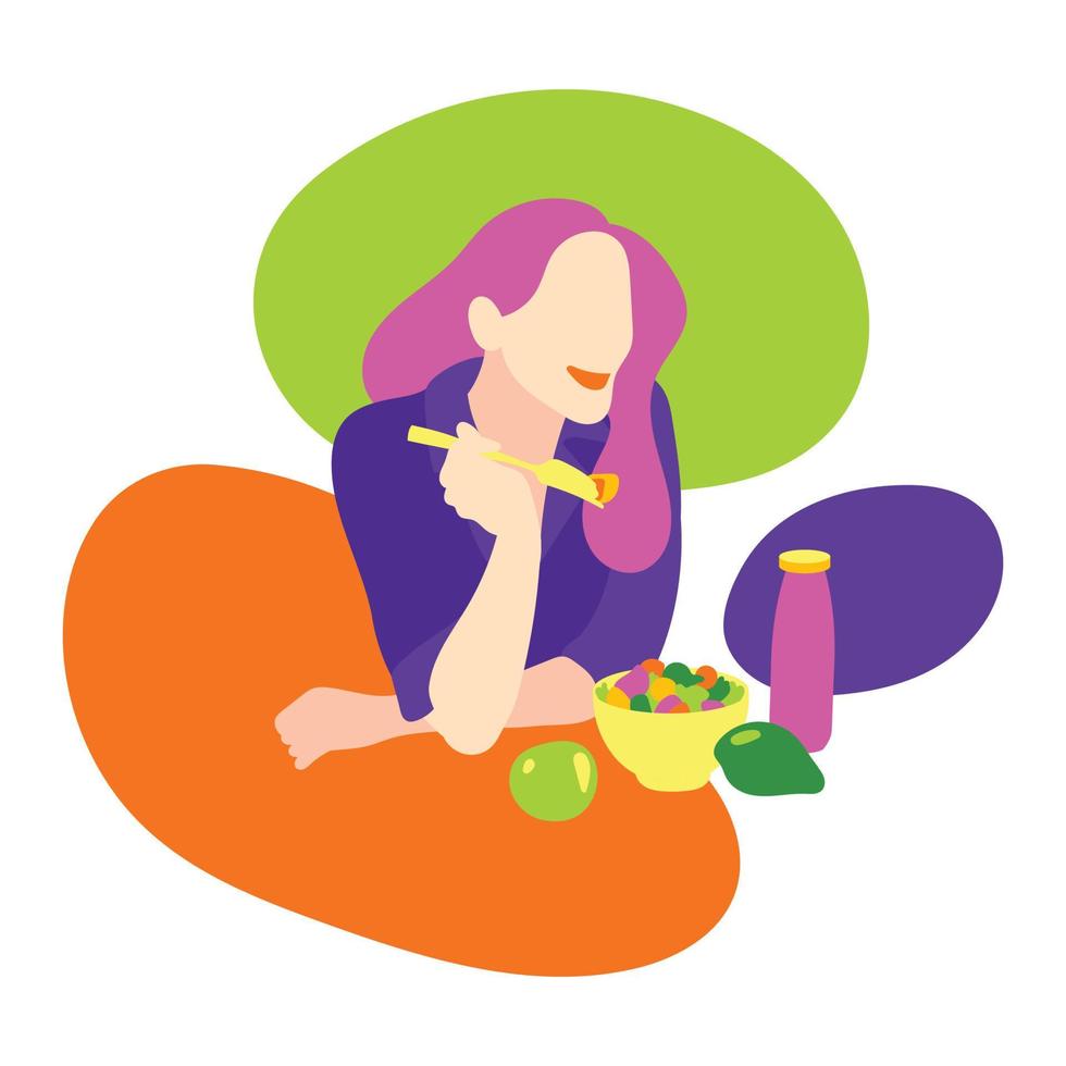 las mujeres están felices de comer ensaladas saludables vector