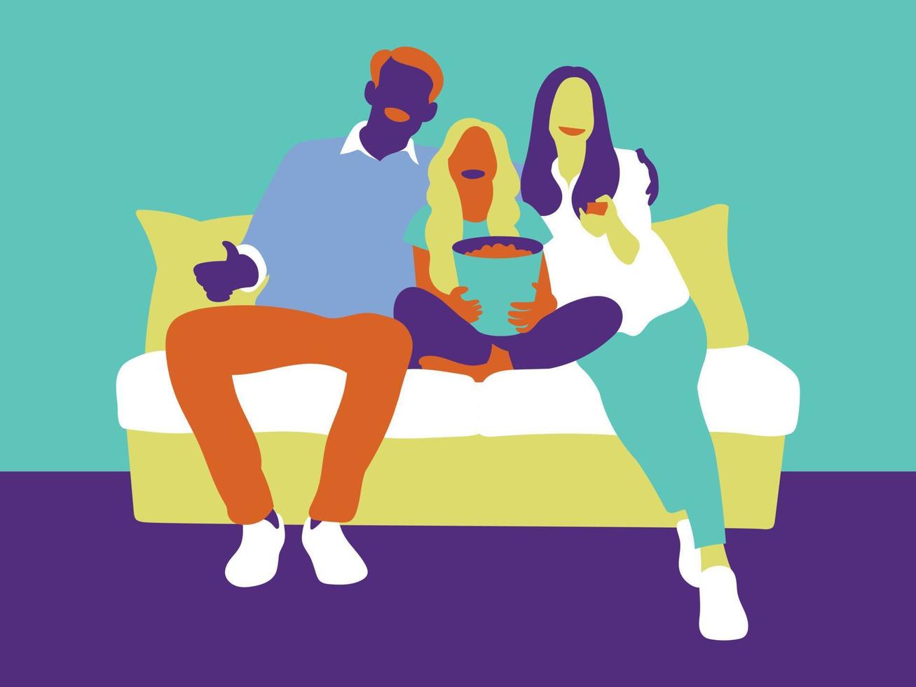 Affectionate family watching TV together at home vector