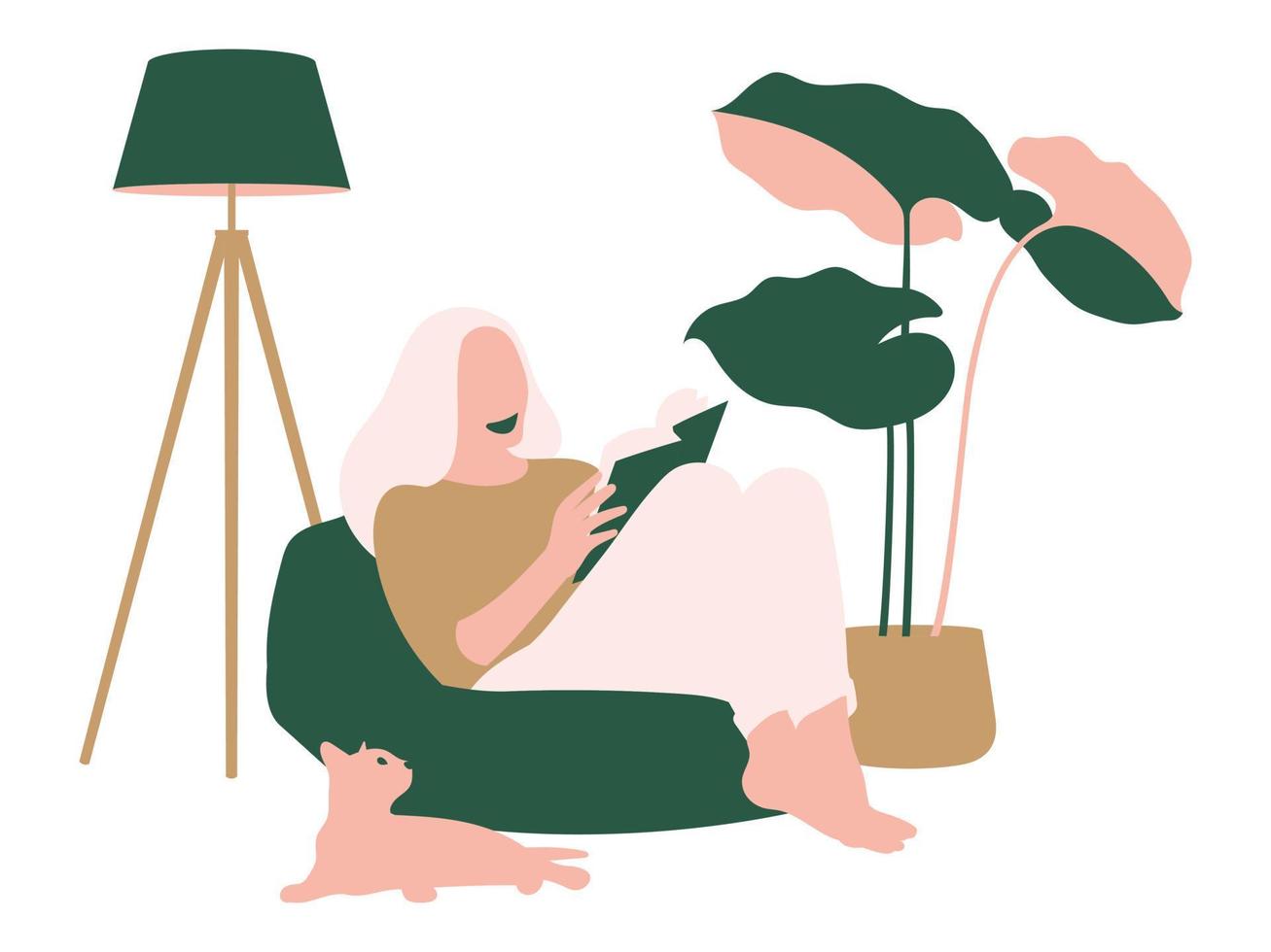 Young women sat on the chair and read a book in a peaceful corner vector