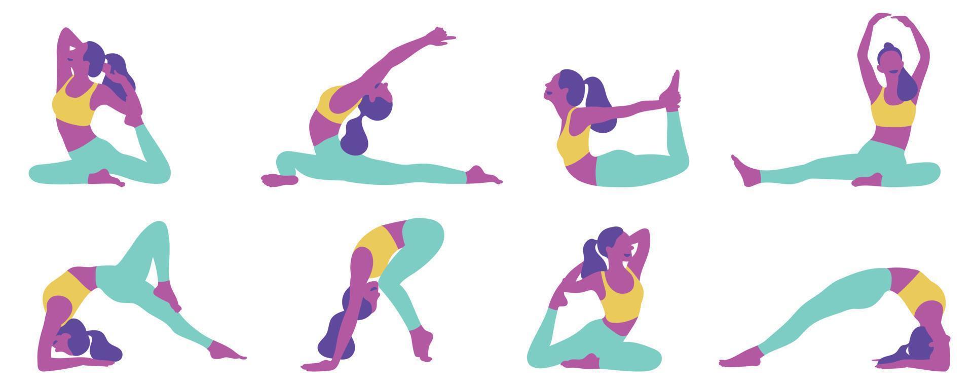 Collection of young woman practicing yoga vector