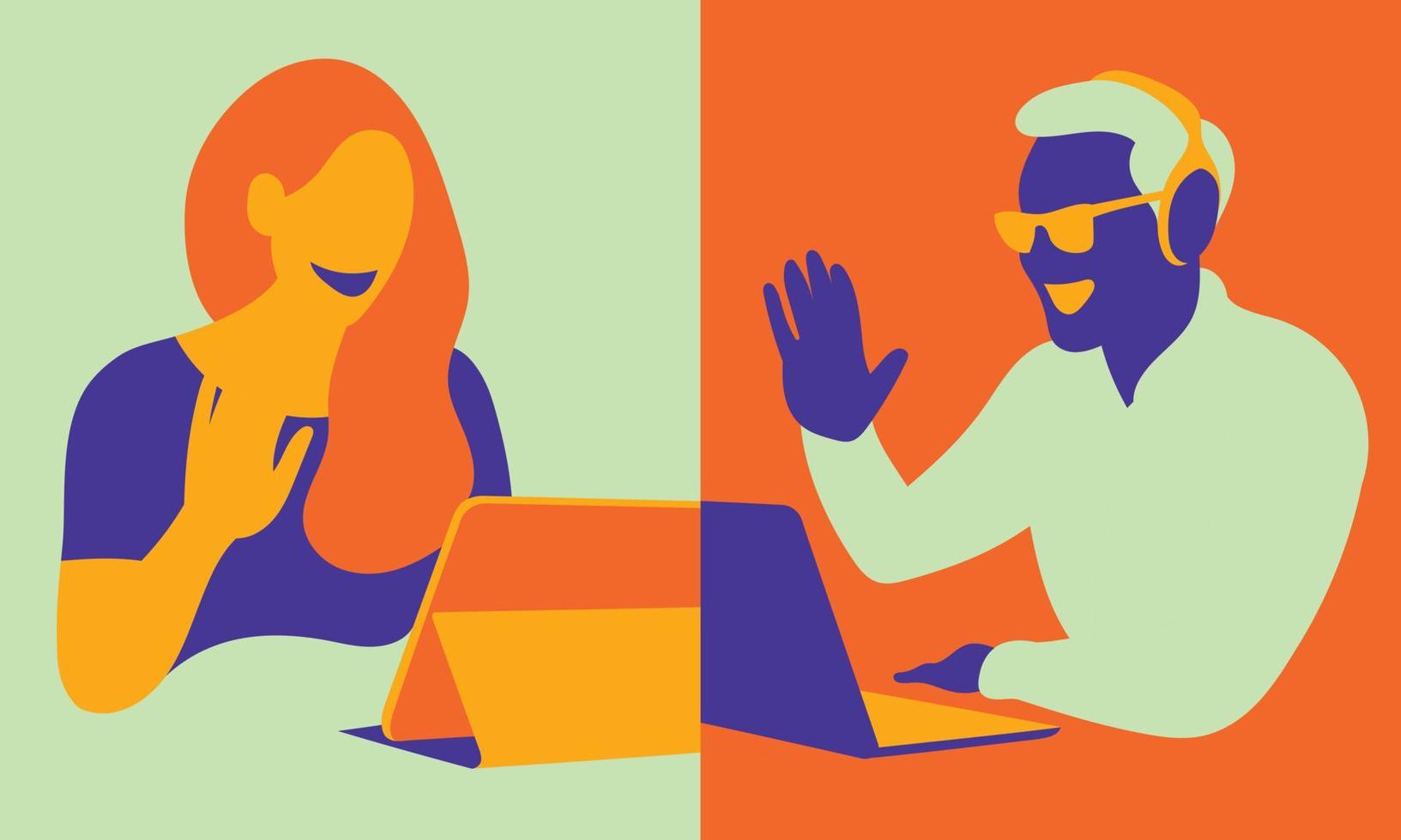 Video conferencing of people working at home. Vector illustration.