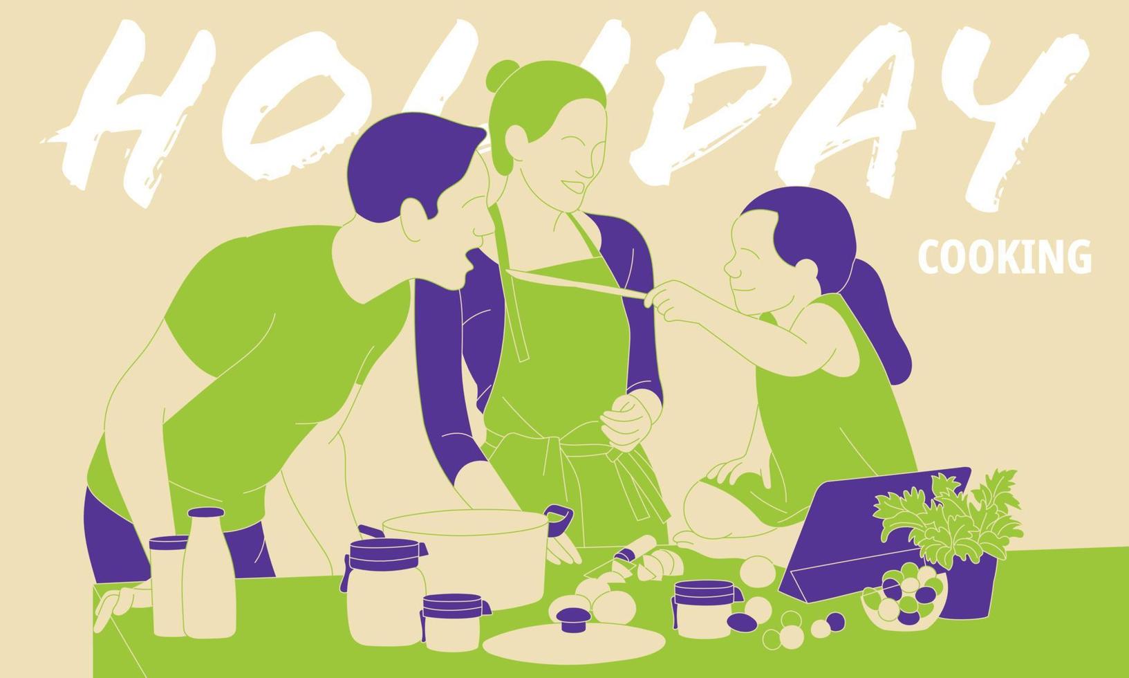 Illustration of family cooking on a holiday vector