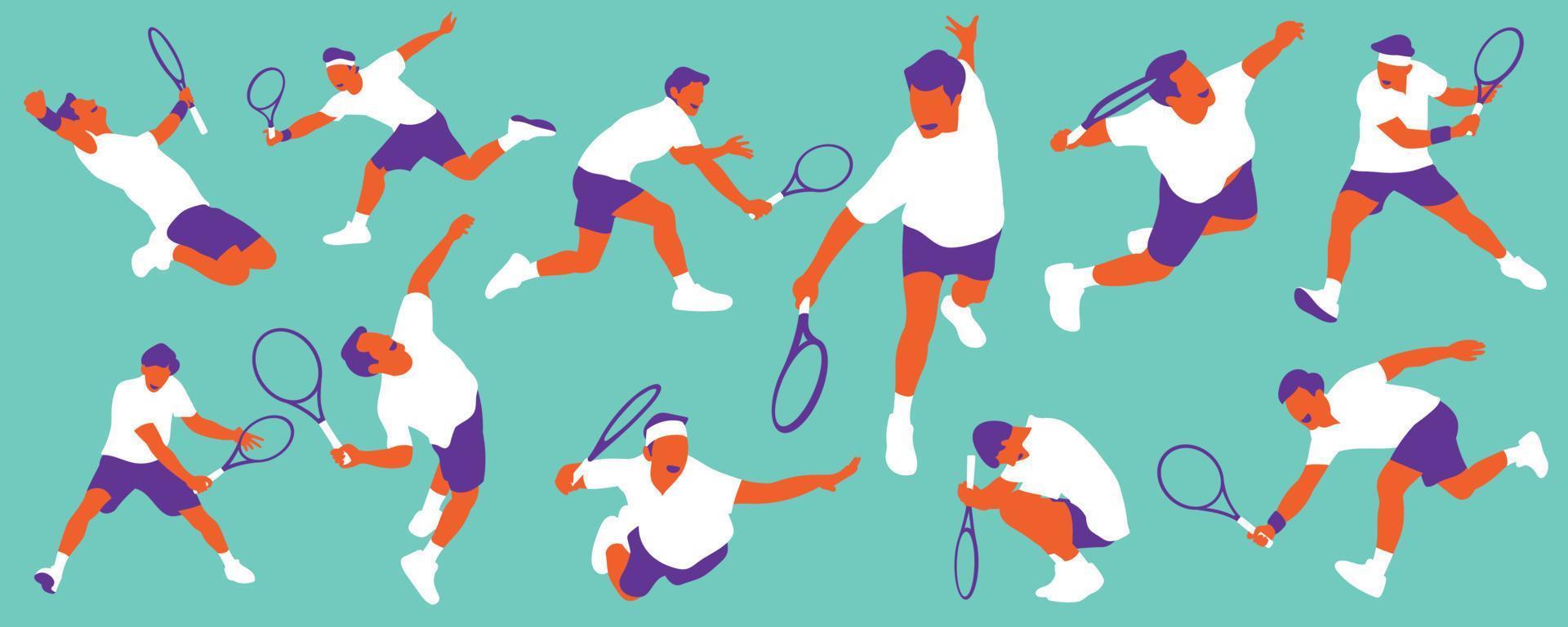 Young man playing tennis on court vector