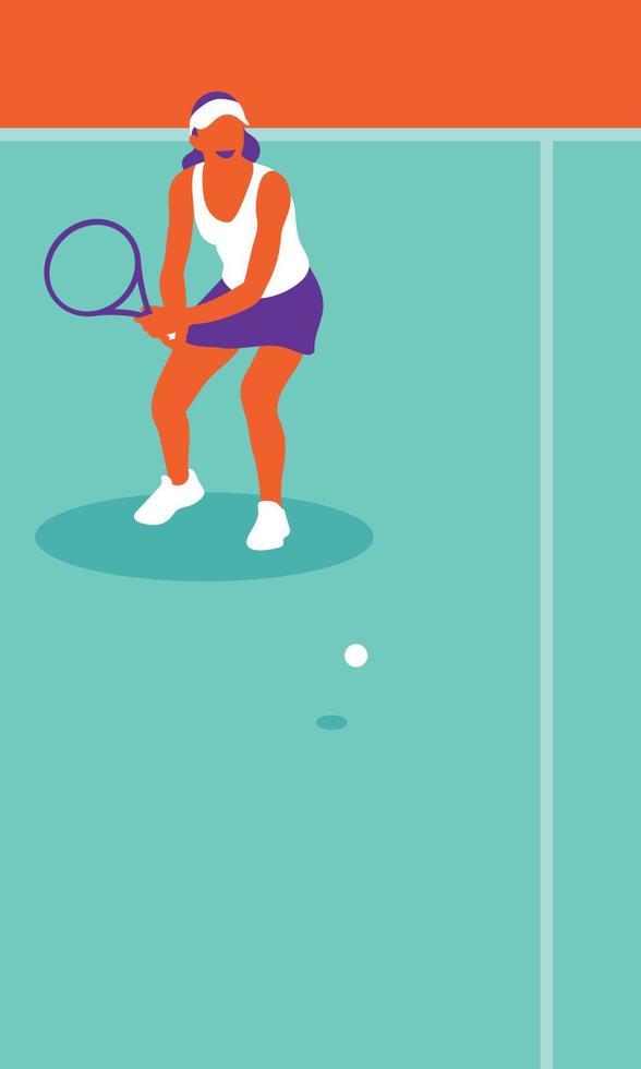 mujer joven jugando tenis en la cancha vector