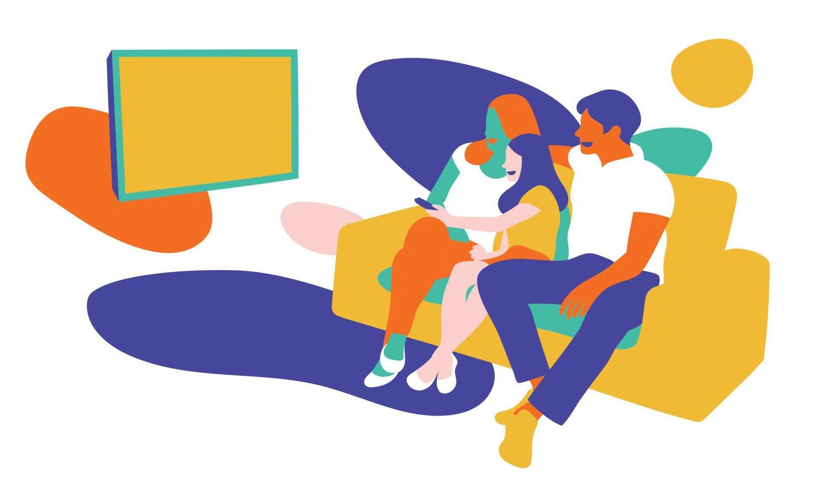 Affectionate family watching TV together at home vector