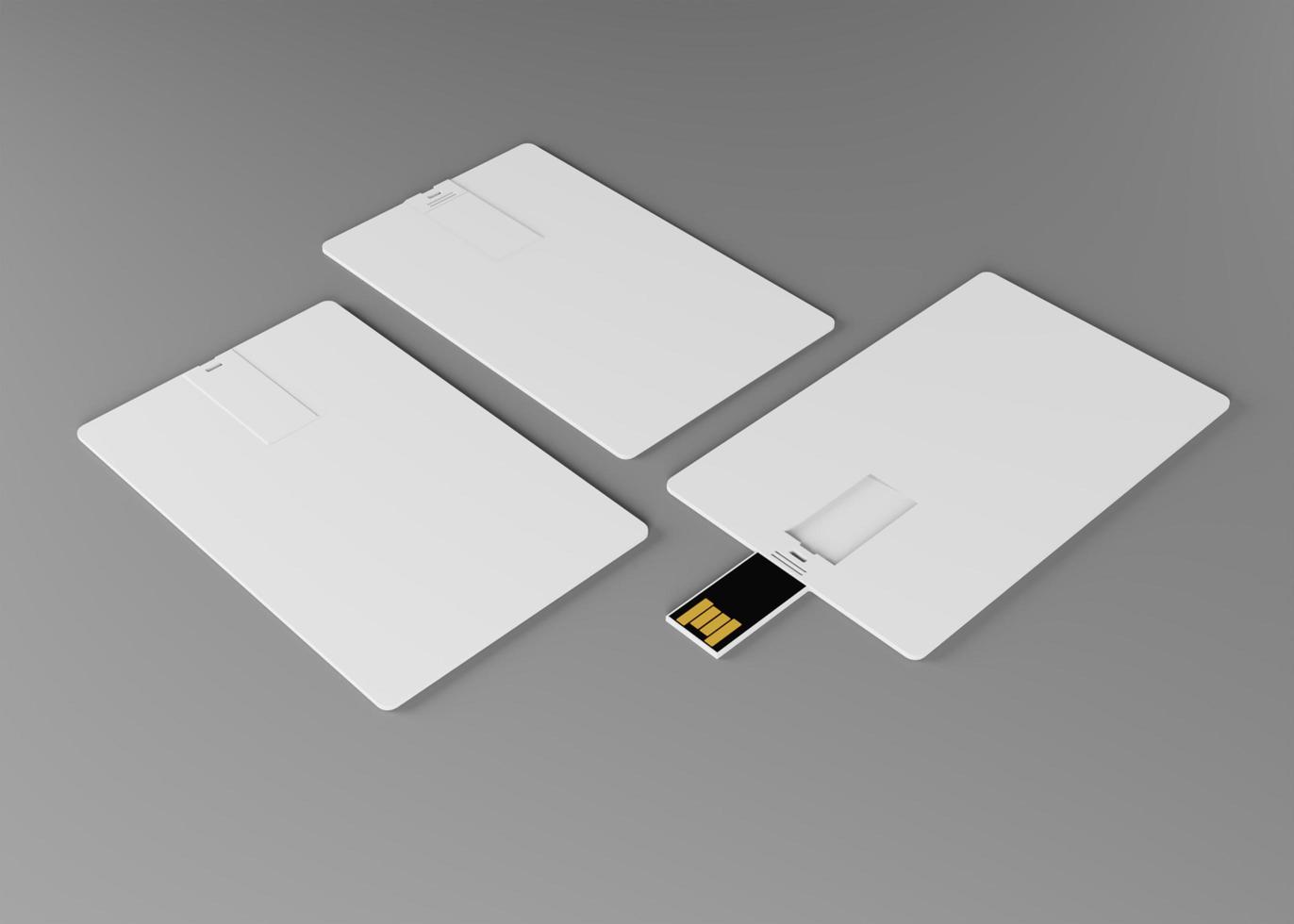 Blank white plastic wafer usb card design mockup, 3d rendering. Visiting a flash drive business card mock up. Disc gift presentation. photo