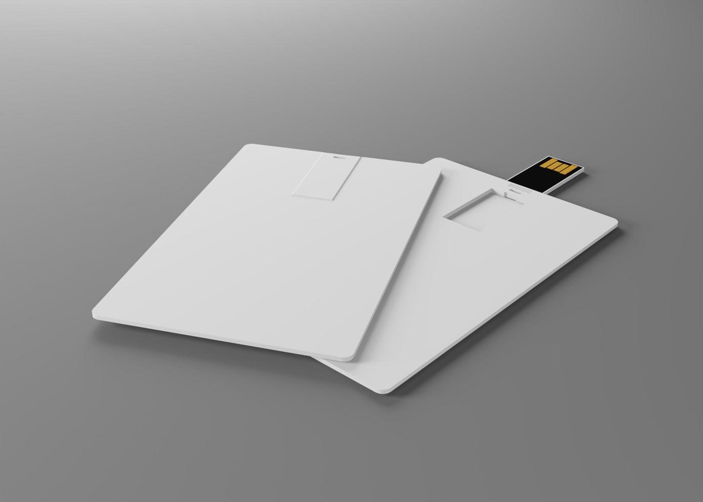 Blank white plastic wafer usb card design mockup, 3d rendering. Visiting a flash drive business card mock up. Disc gift presentation. photo