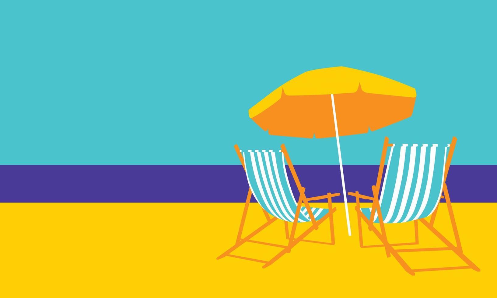 Illustration of two deck chairs under an umbrella on the beach vector