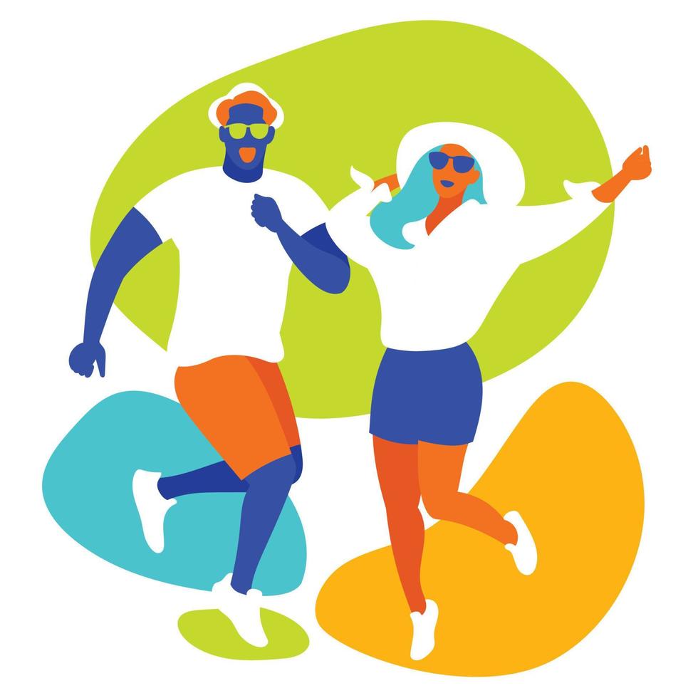 Young people are happy in the summer. Vector illustration.