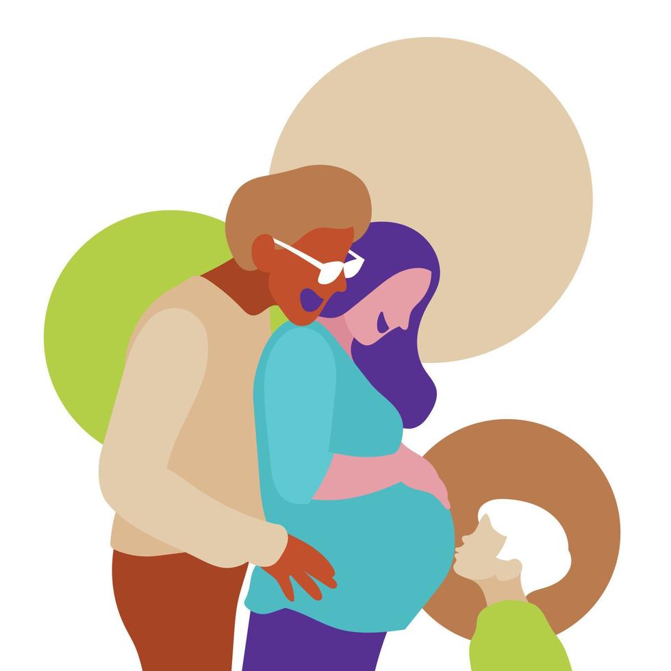 el esposo abrazó a la esposa embarazada y a su hijo. ilustración vectorial vector