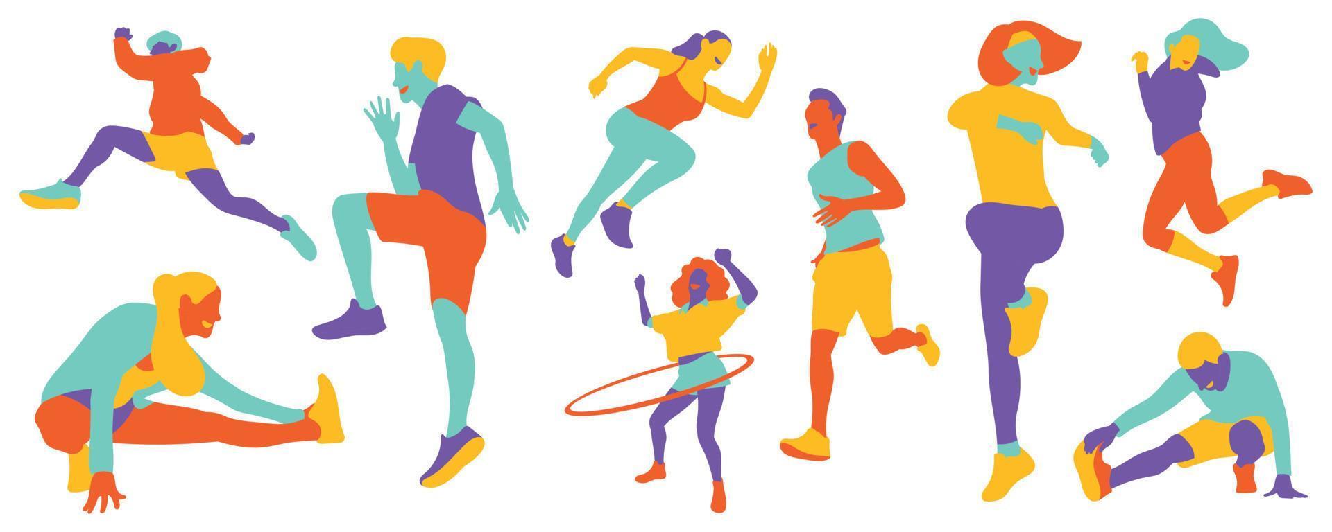 A group of young people exercising outdoors vector