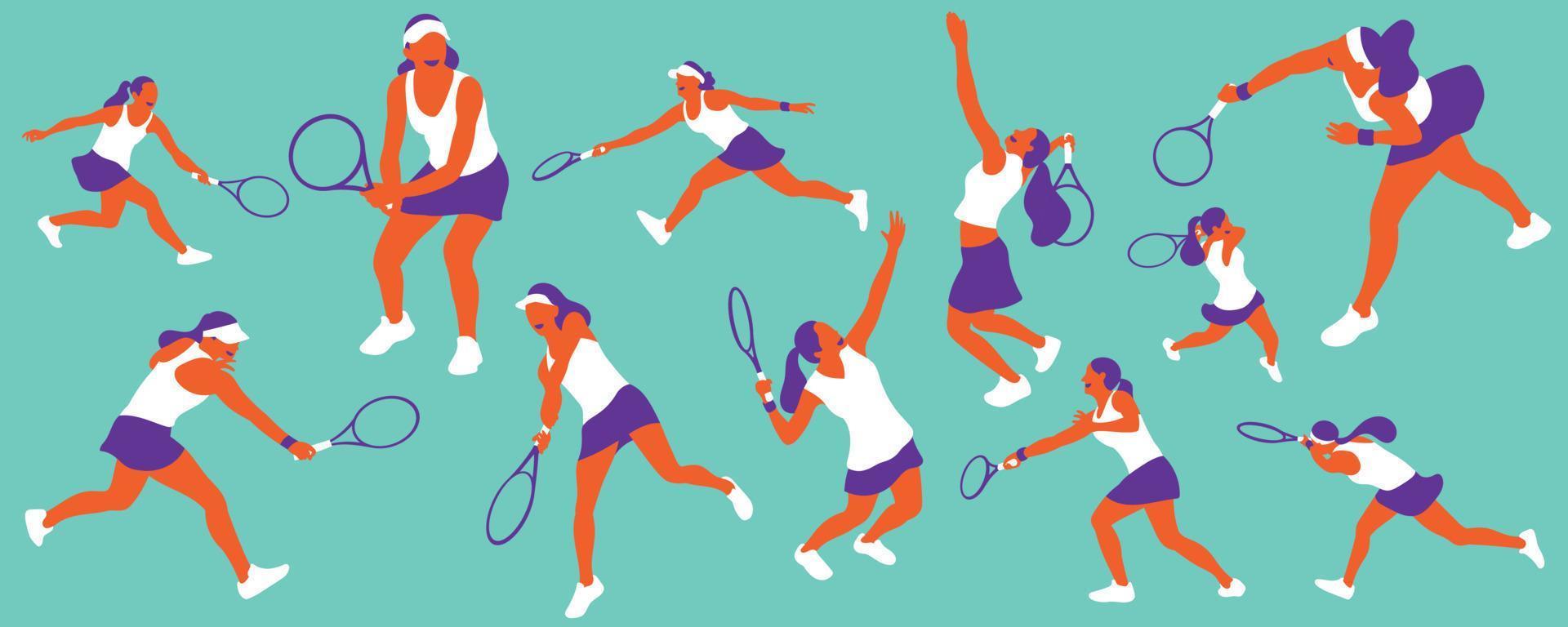 mujer joven jugando tenis en la cancha vector