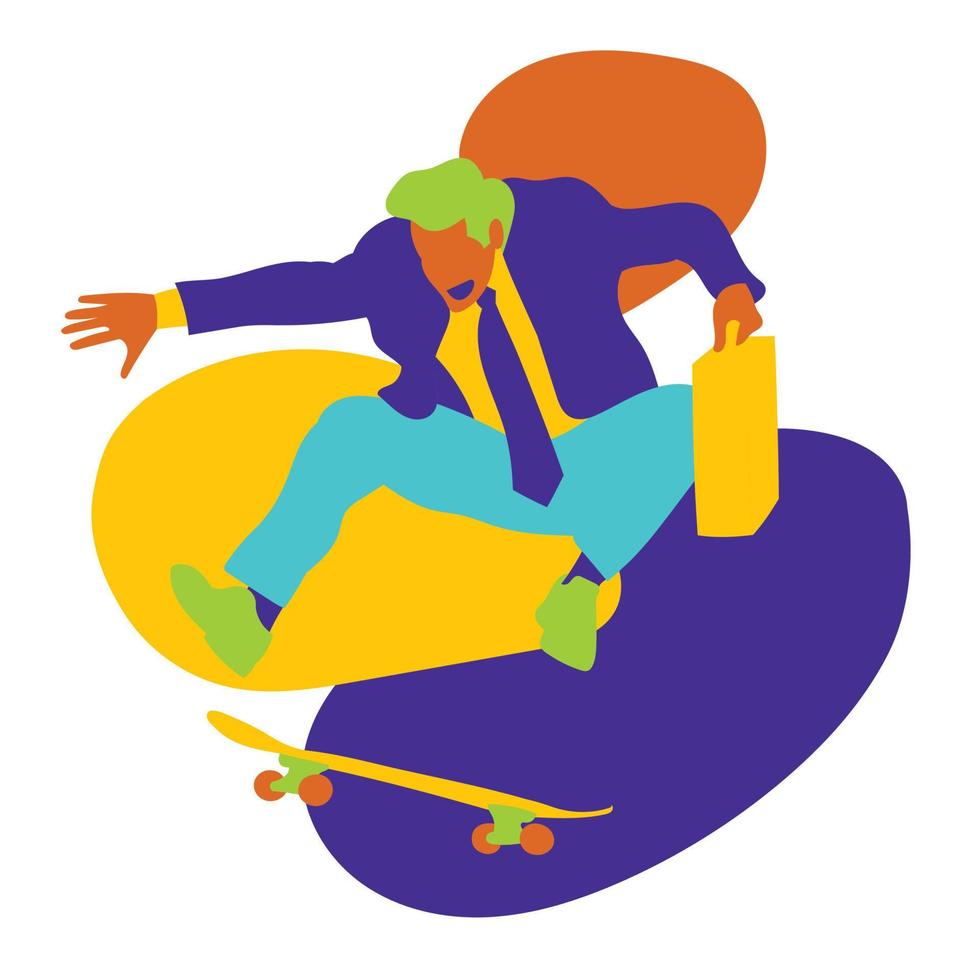 Businessman use a skateboard to go to work vector