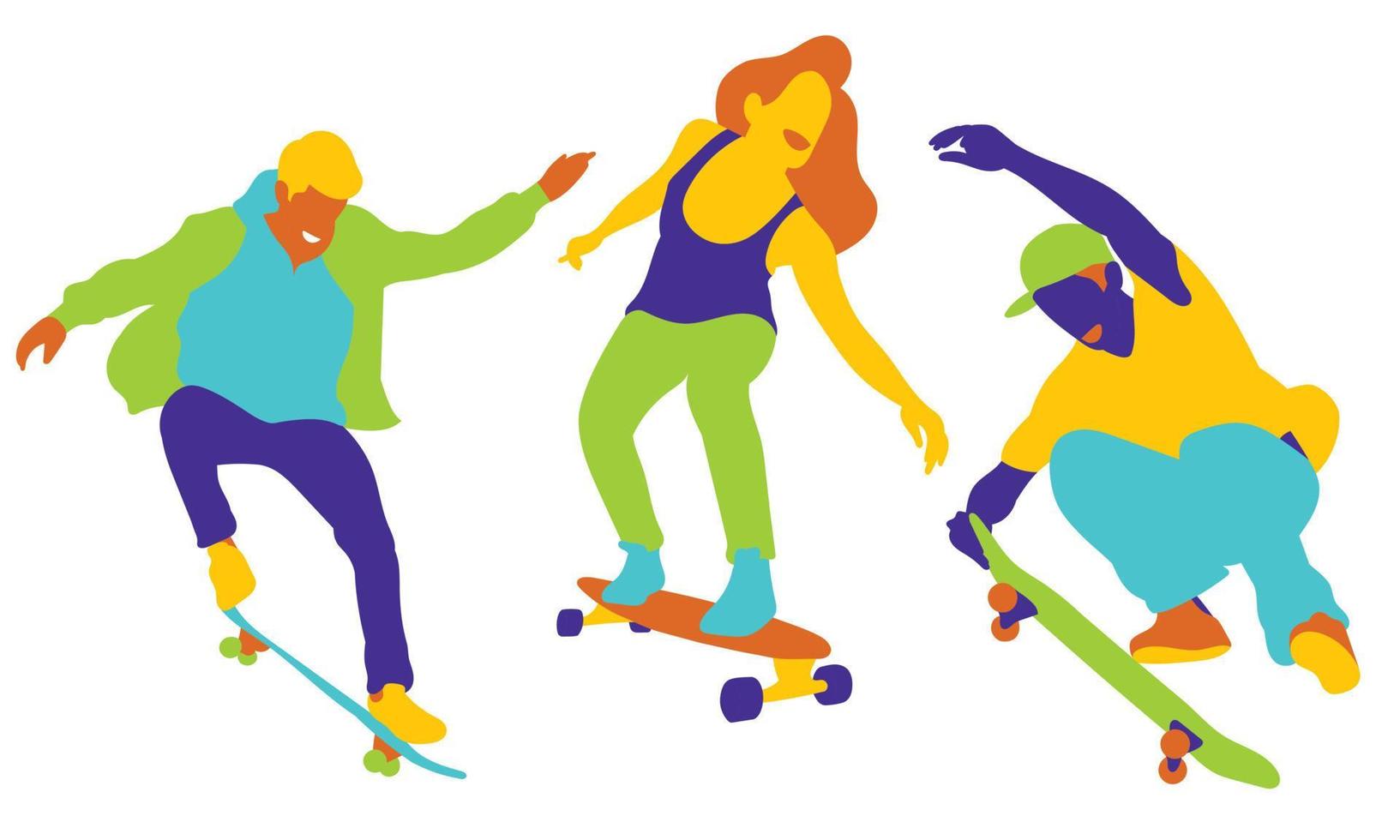 Young teenagers skateboarding on holiday vector