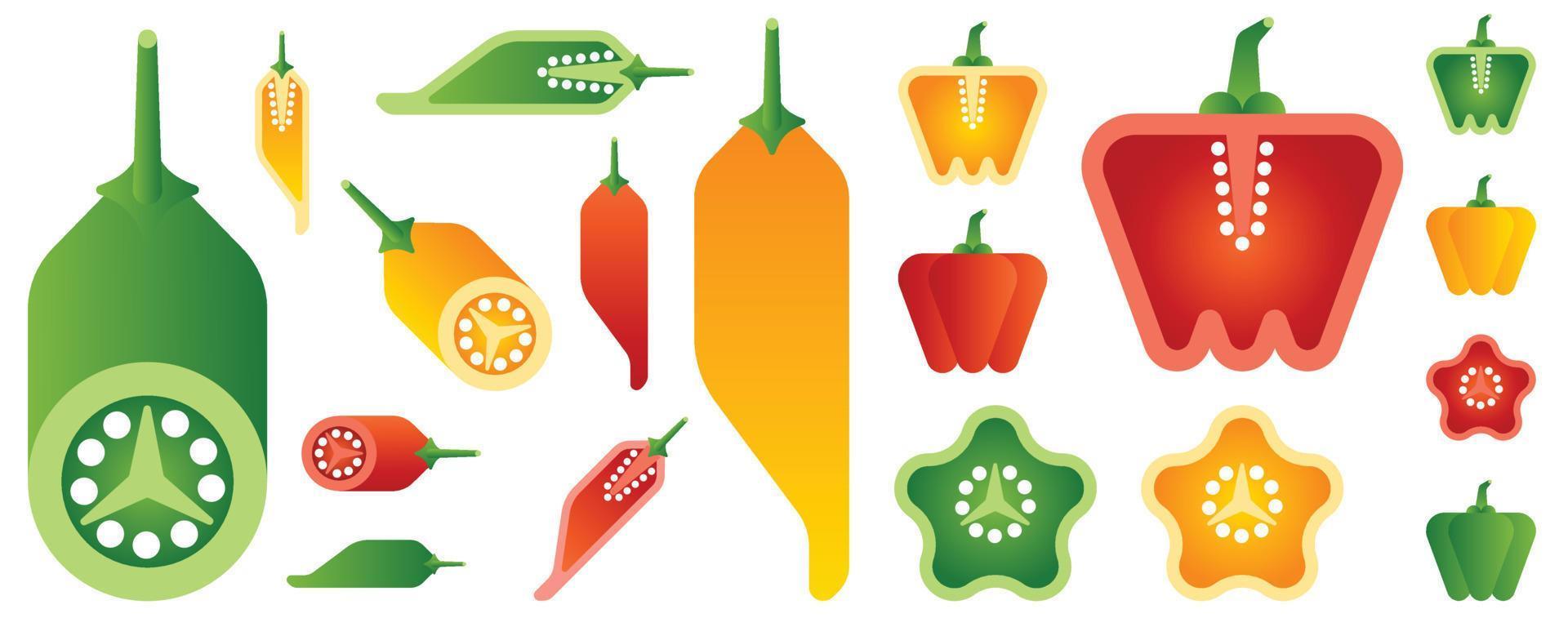 Isolated vegetables and fruits on white background. Vector illustration.