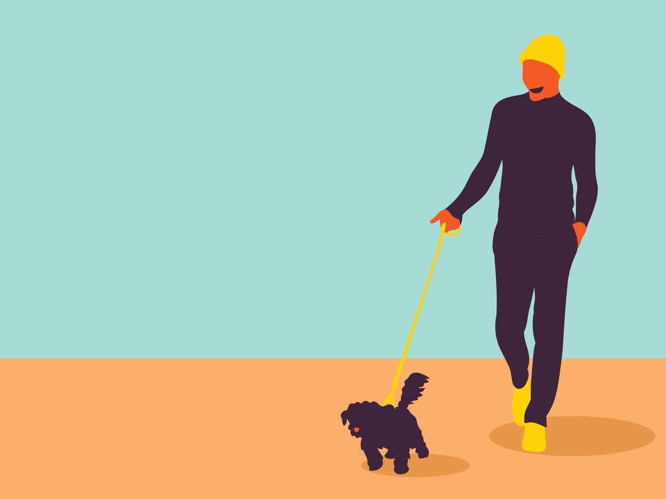 DogYoung man took the dog for a walk happily and me vector