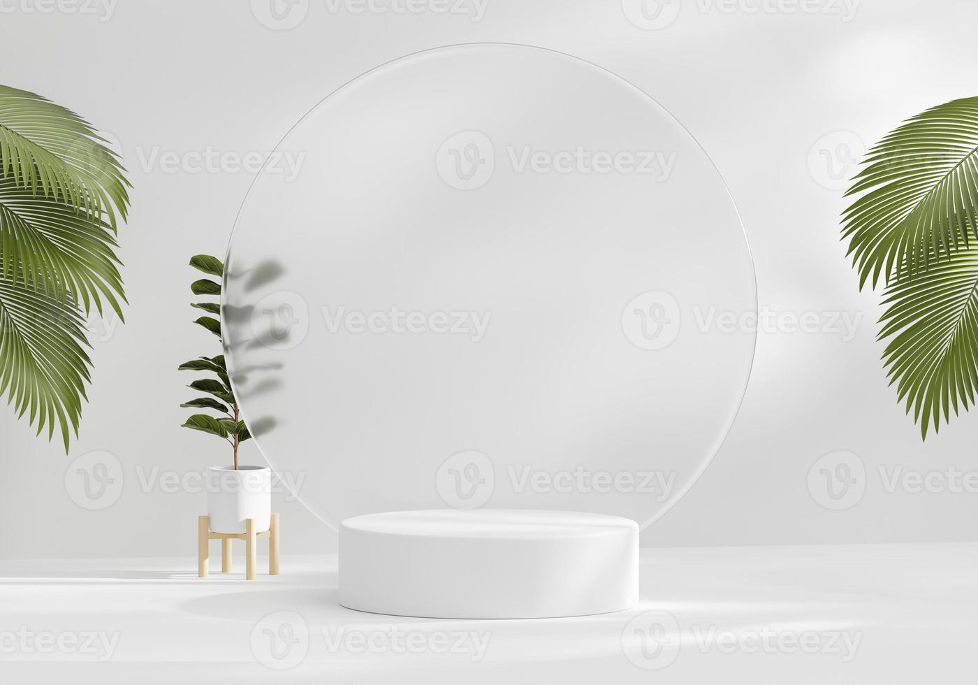 Abstract Minimal Modern Platform Podium with Plant Product Presentation and Showcase Background 3D Rendering photo