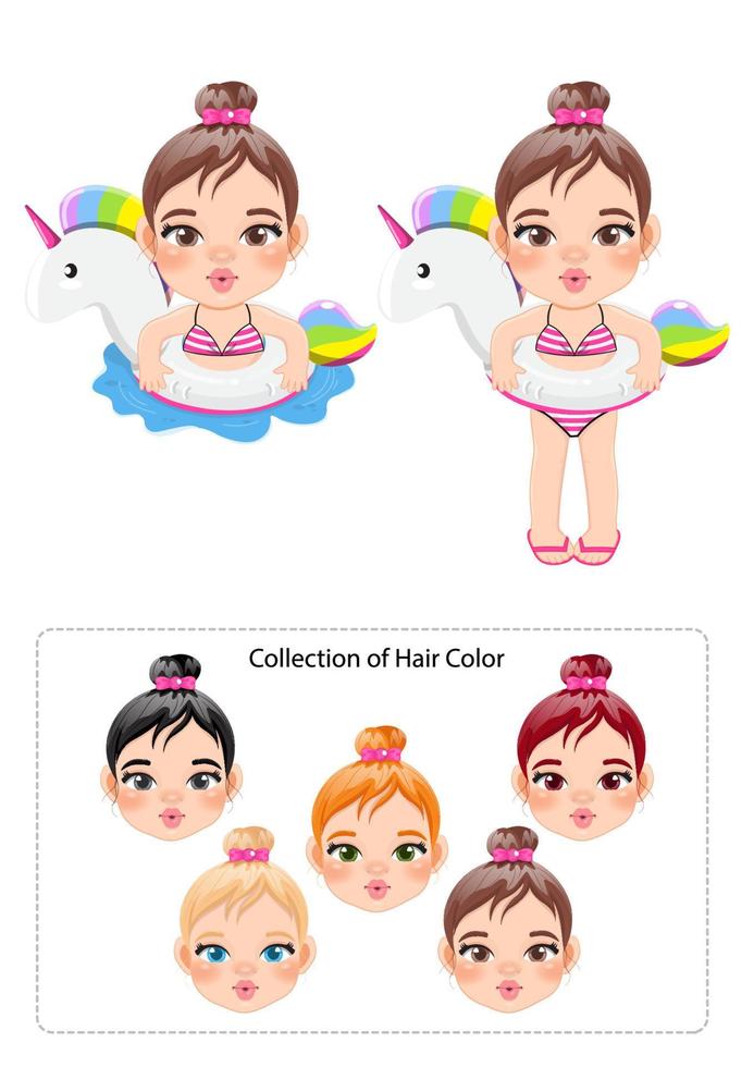 Summer girl in unicorn Inflatable ring cartoon vector