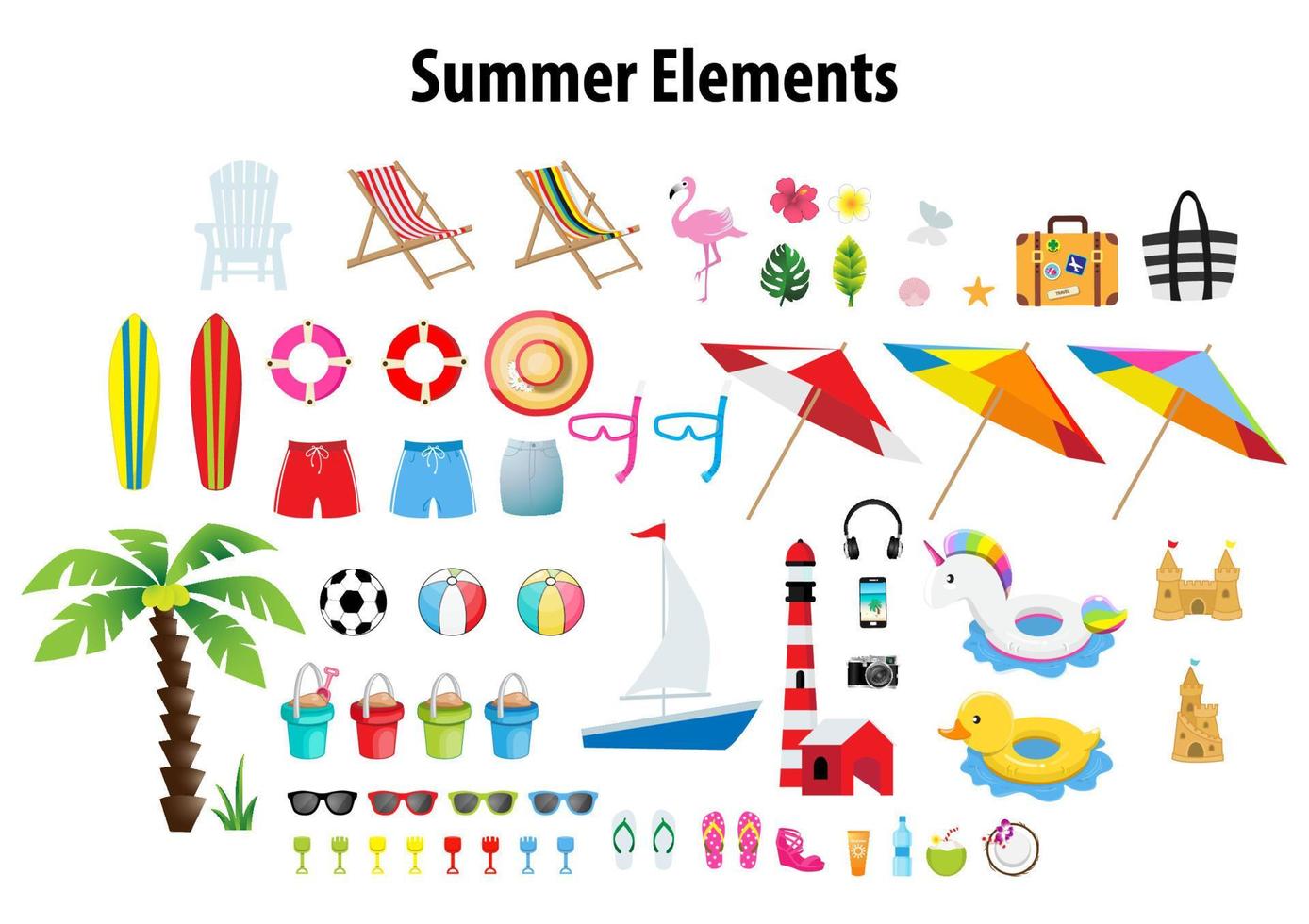 A set of summer elements vector