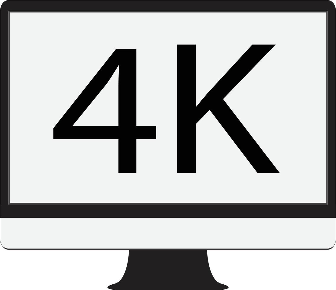 monitor de computadora 4k sobre fondo blanco. icono de monitor de computadora 4k. estilo plano muestra el signo de 4k. vector