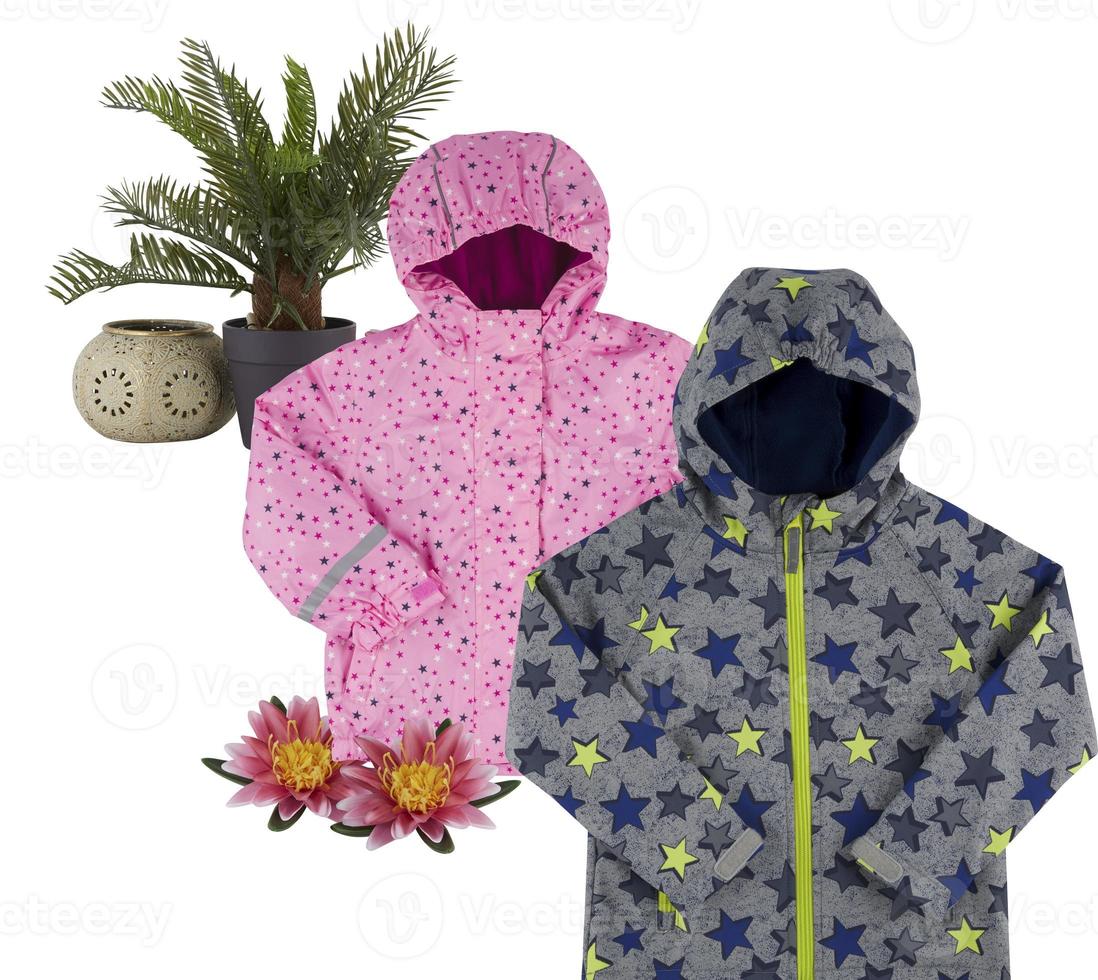 jacket winter coat with fur hood isolated on white background with clipping path photo