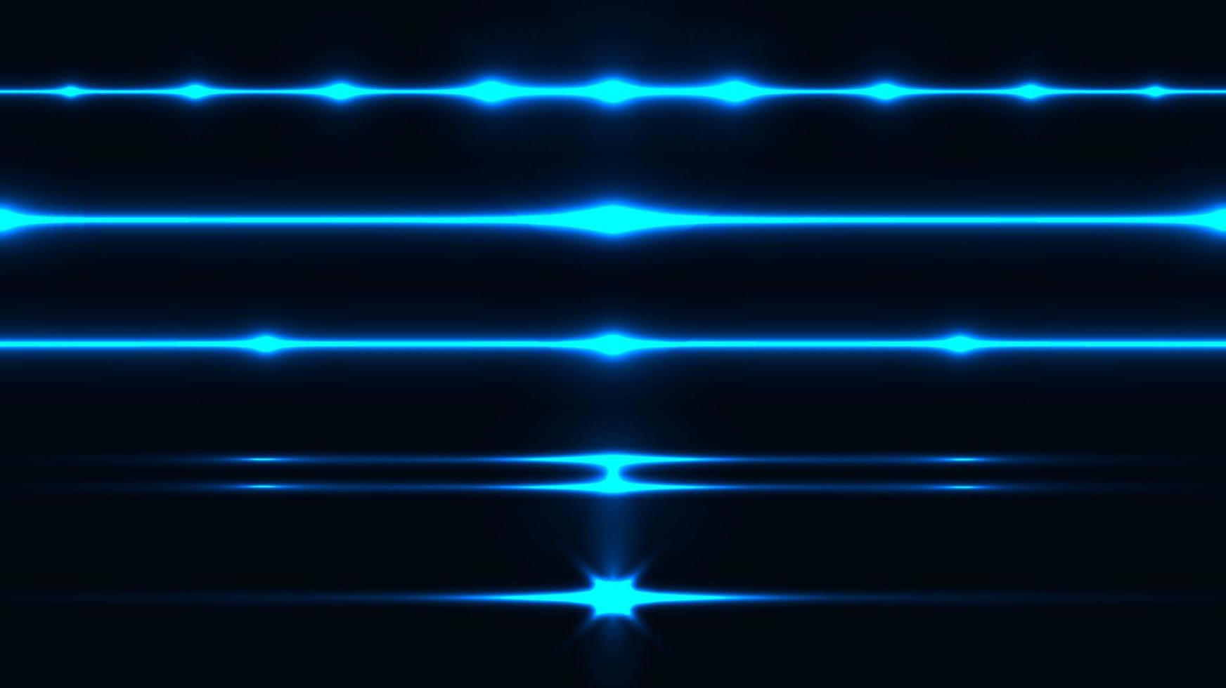 Set of blue lighting effect laser lines isolated on black background vector
