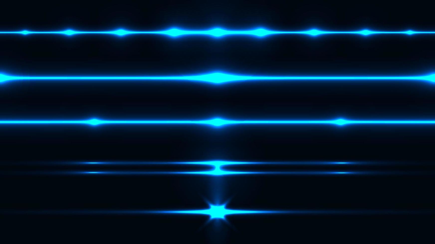 Set of blue lighting effect laser lines isolated on black background vector