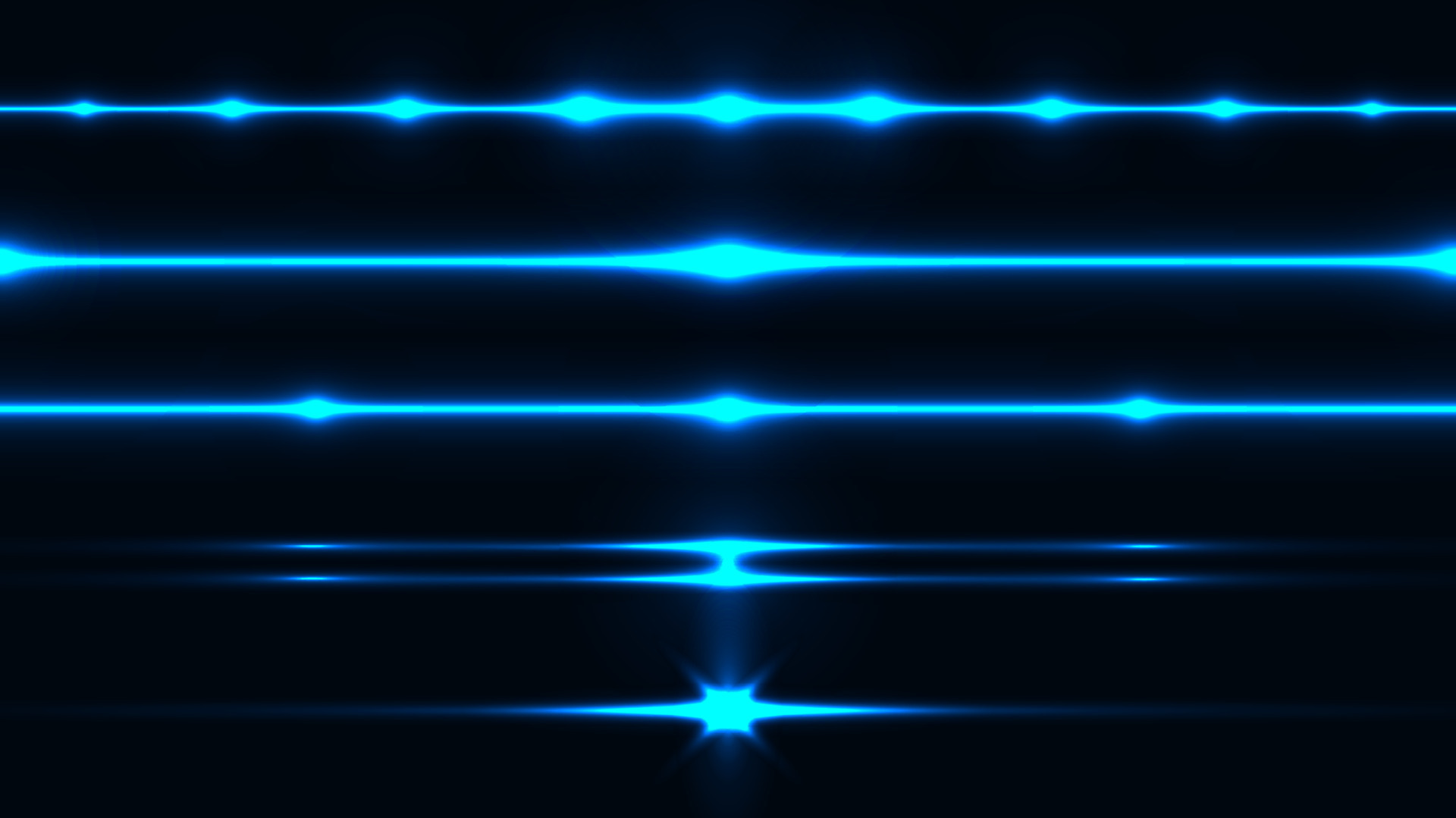 Set of blue lighting effect laser lines isolated on black background
