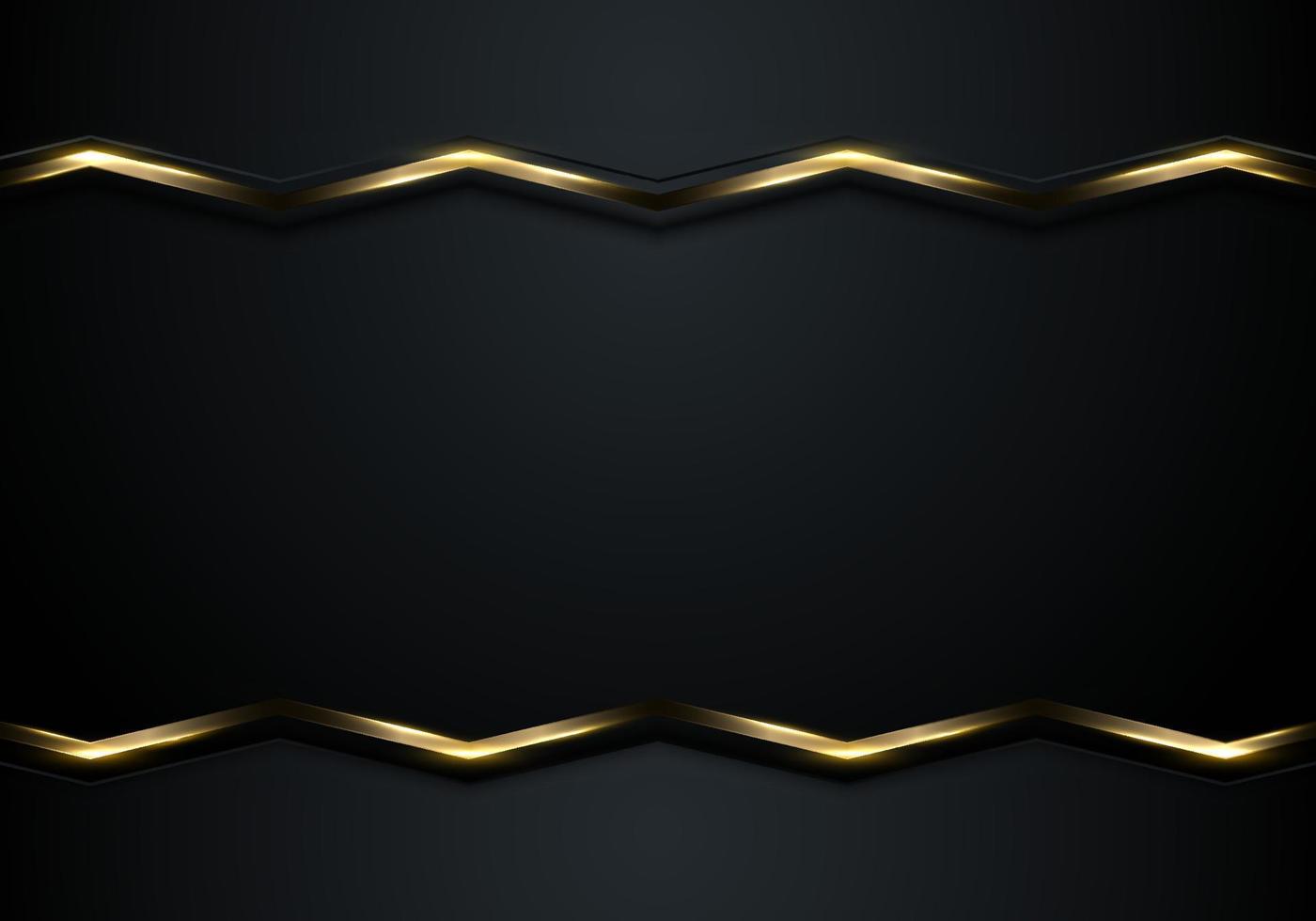 Presentation template luxury style 3D golden chevron lines on black background with lighting effect vector