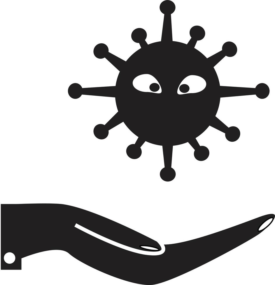 icono de infección por virus. signo de microbio. símbolo de la bacteria. virus en la mano. vector