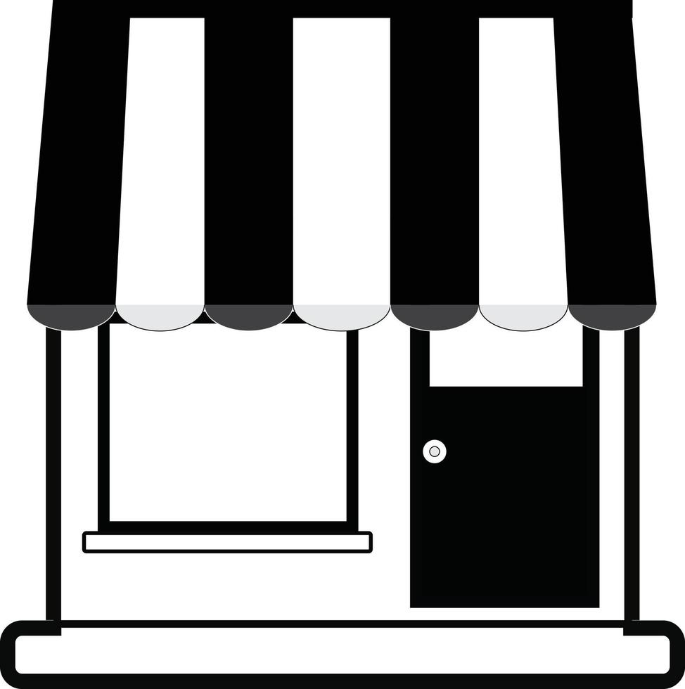 store facade with sunshade in black silhouette. store icon. shop web sign. vector