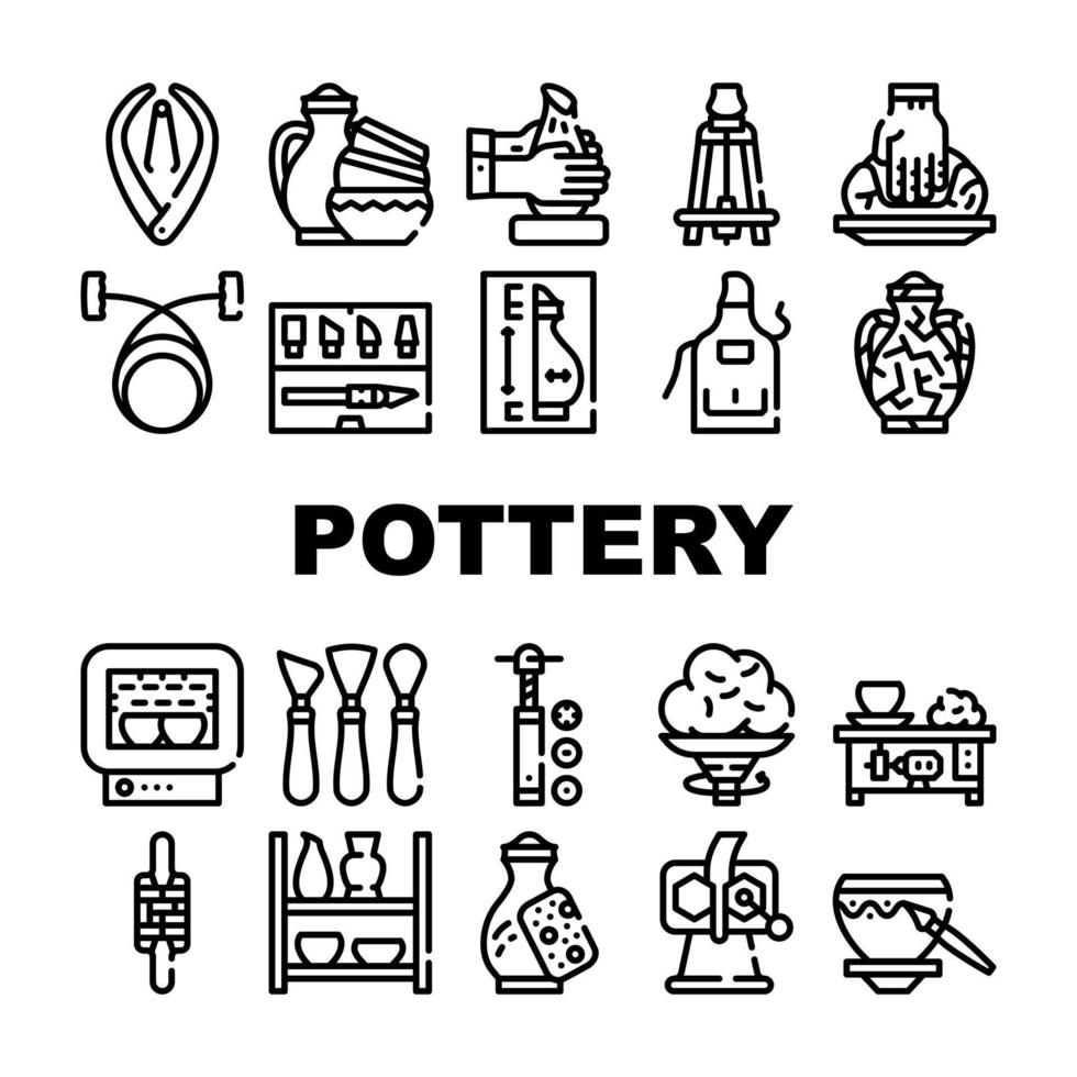 Pottery Production Collection Icons Set Vector black