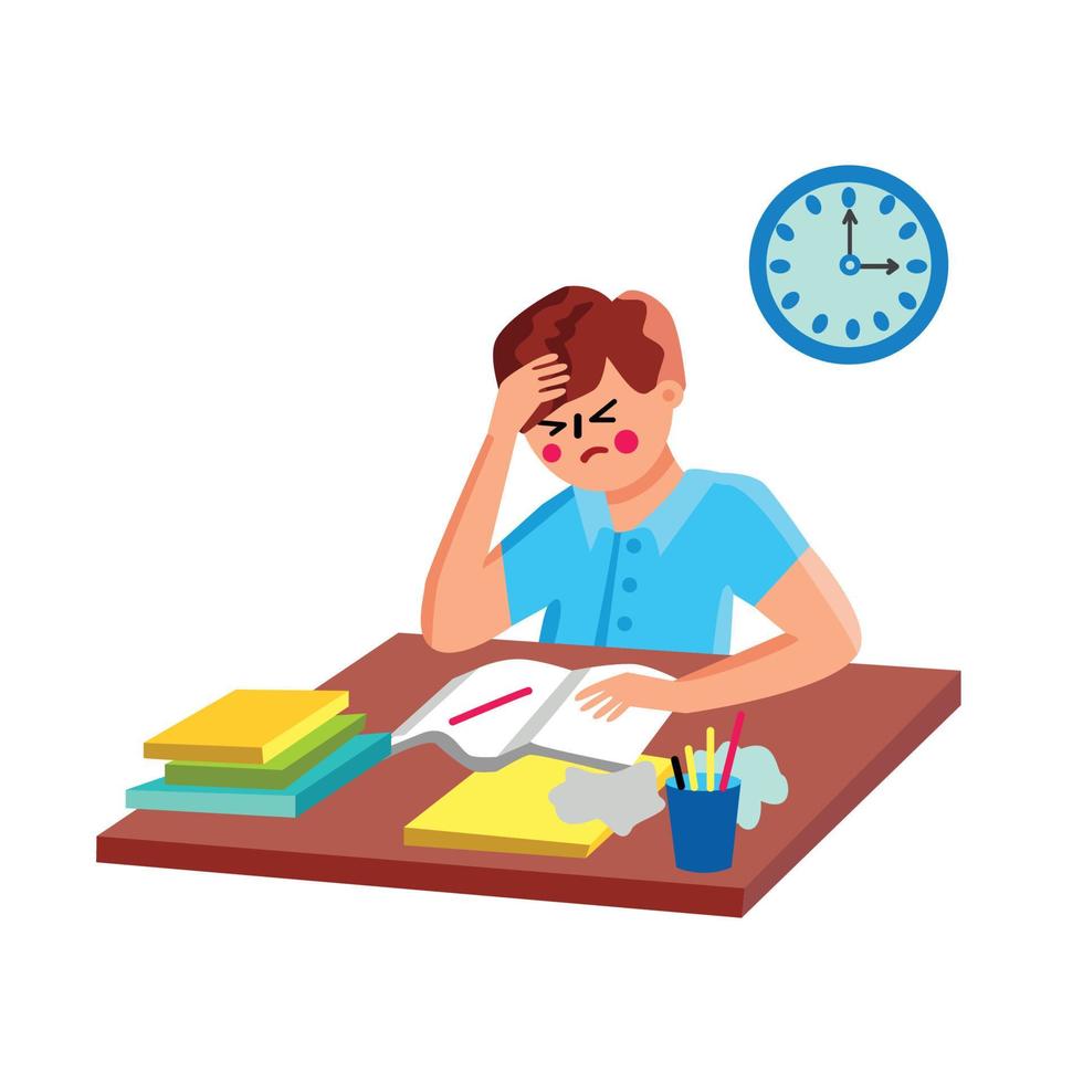 Homework Doing Confused Schoolboy Education Vector Illustration