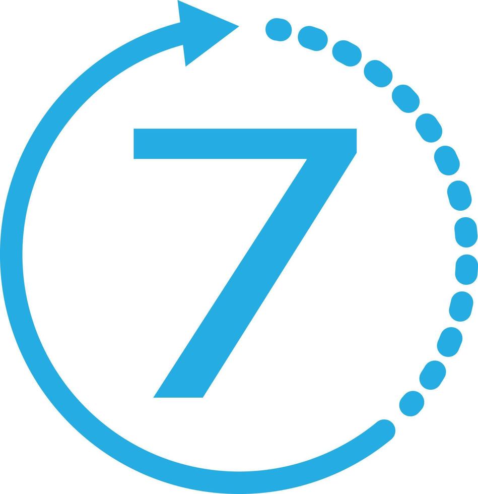 icono de devolución de mercancías en un plazo de 7 días. 7 días sobre fondo blanco. icono de servicio azul de siete días. símbolo de cambio de garantía. vector