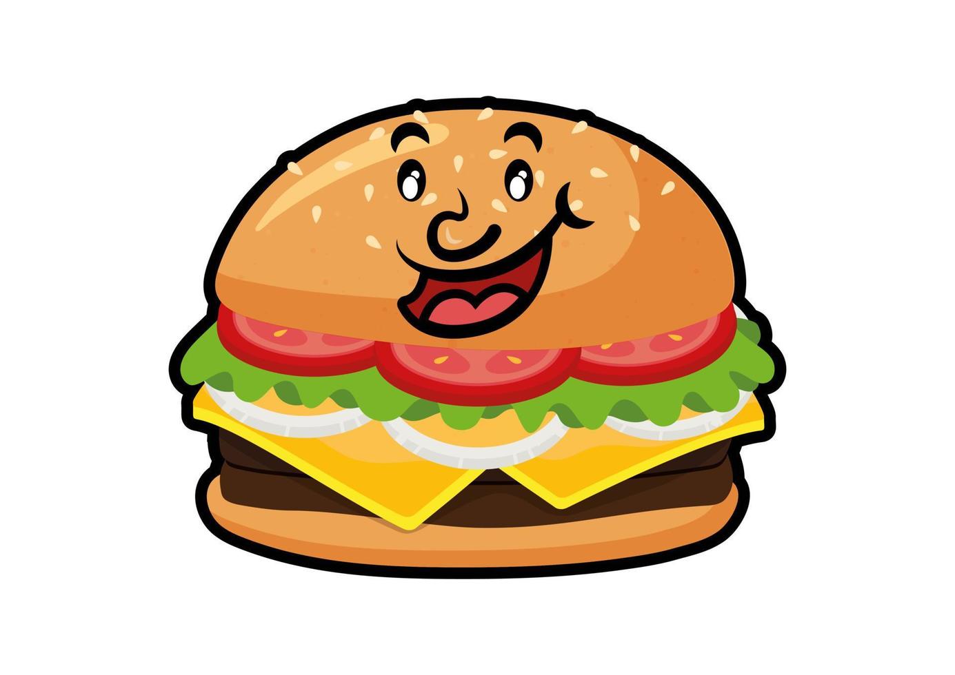 Cartoon hamburger with face isolated on white background. Vector illustration of fast-food hamburger