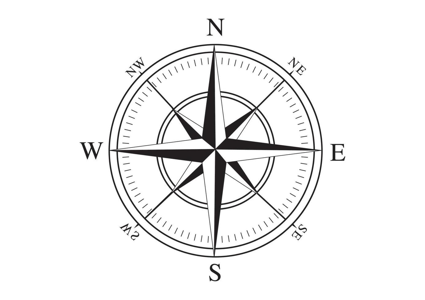 Black and white Nautical Compass isolated on white backgroundBlack and white Nautical Compass isolated on white background vector