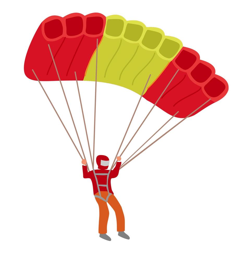 Skydiver isolated. Parachutist with a parachute isolated on white background, parachuting man in sky, parachute lifestyle leisure activity and people adventure. Vector illustration.