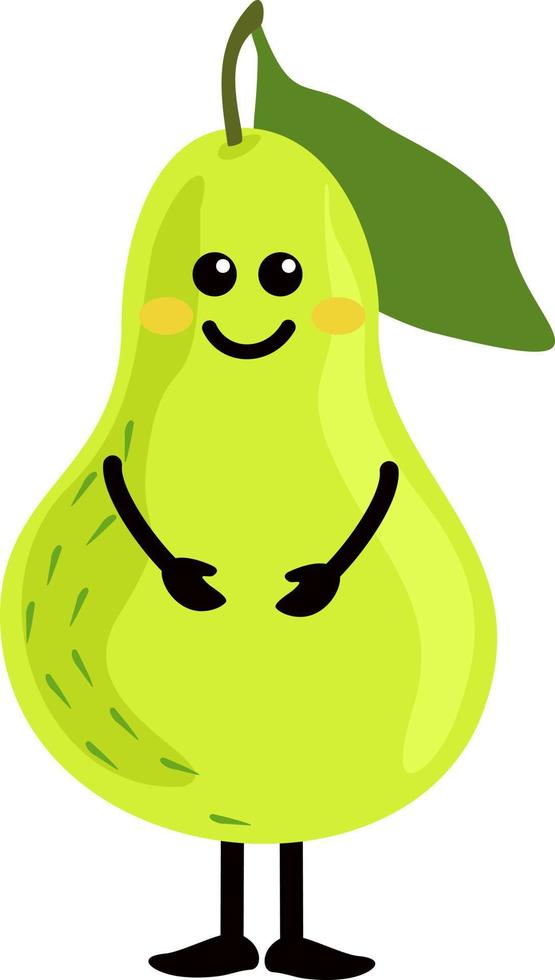 Cartoon cute pear character design, pear icon illustration template vector. Happy pear fruit with cute kawaii face, funny vegetarian character vector