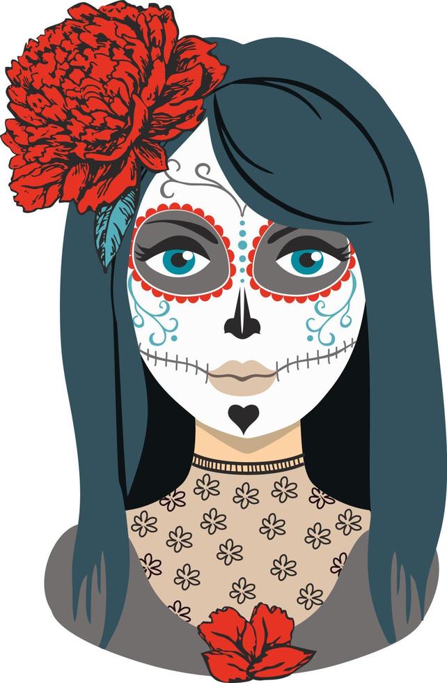 Ilustración de vector de rostro femenino de cráneo muerto